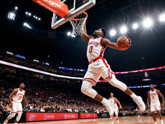 NBA篮球比赛中球员完成扣篮的精彩瞬间
